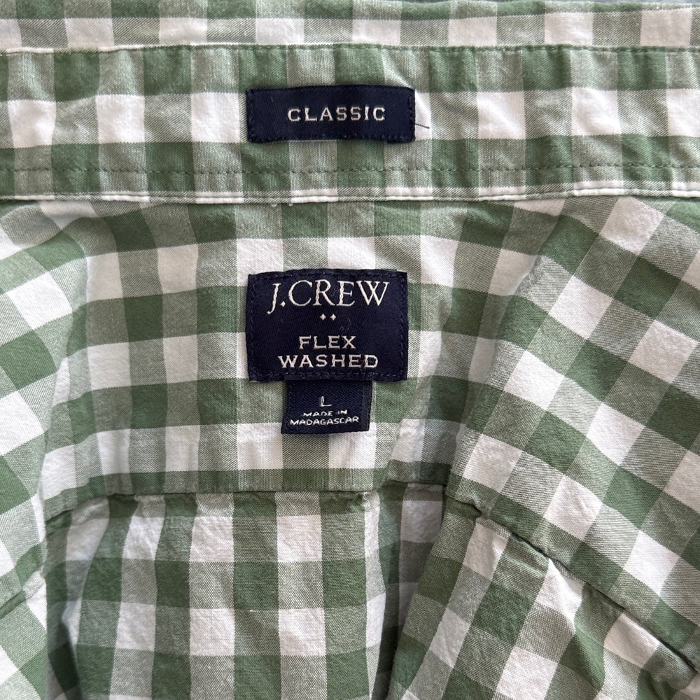 J.Crew Classic Green and White Gingham Shirt